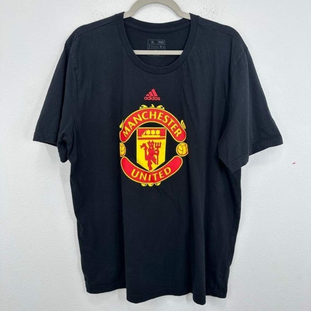 Adidas Manchester United Black Graphic Logo Soccer Football T‎ Shirt Mens XL